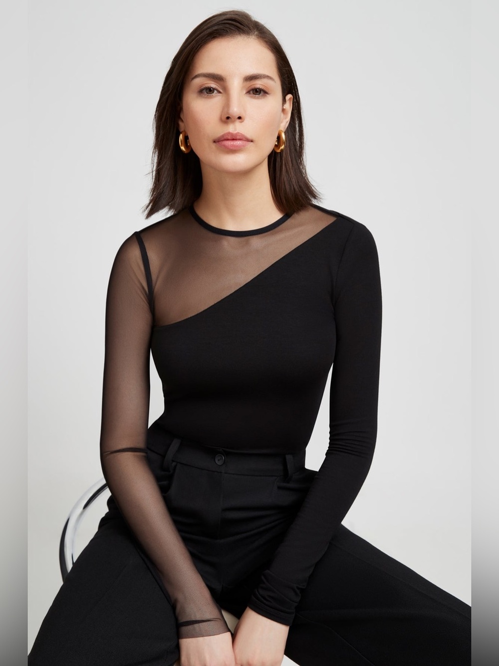Marcella New York Milo Top Asymmetrical Mesh Black Top Medium NWT